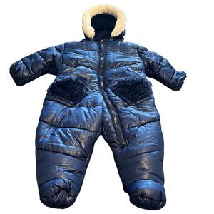 Jessica Simpson Baby Bunting Snowsuit Faux Fur Accents Fleece Lined  3/6 mo EUC